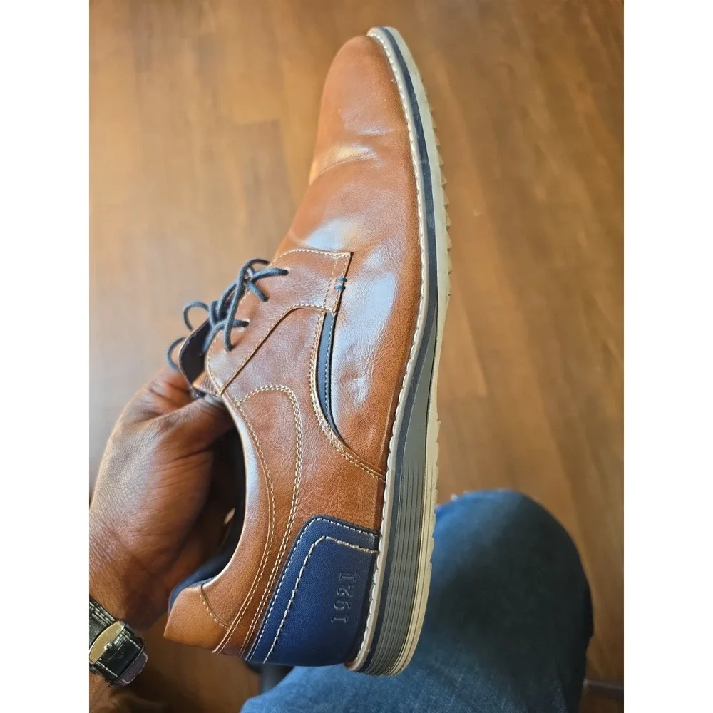 Freeman Tate Men's Leather Oxford Shoes Brown/Blue Memory Foam 12